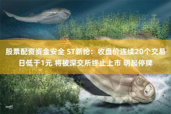 股票配资资金安全 ST新纶：收盘价连续20个交易日低于1元 将被深交所终止上市 明起停牌