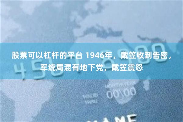 股票可以杠杆的平台 1946年，戴笠收到告密，军统局混有地下党，戴笠震怒